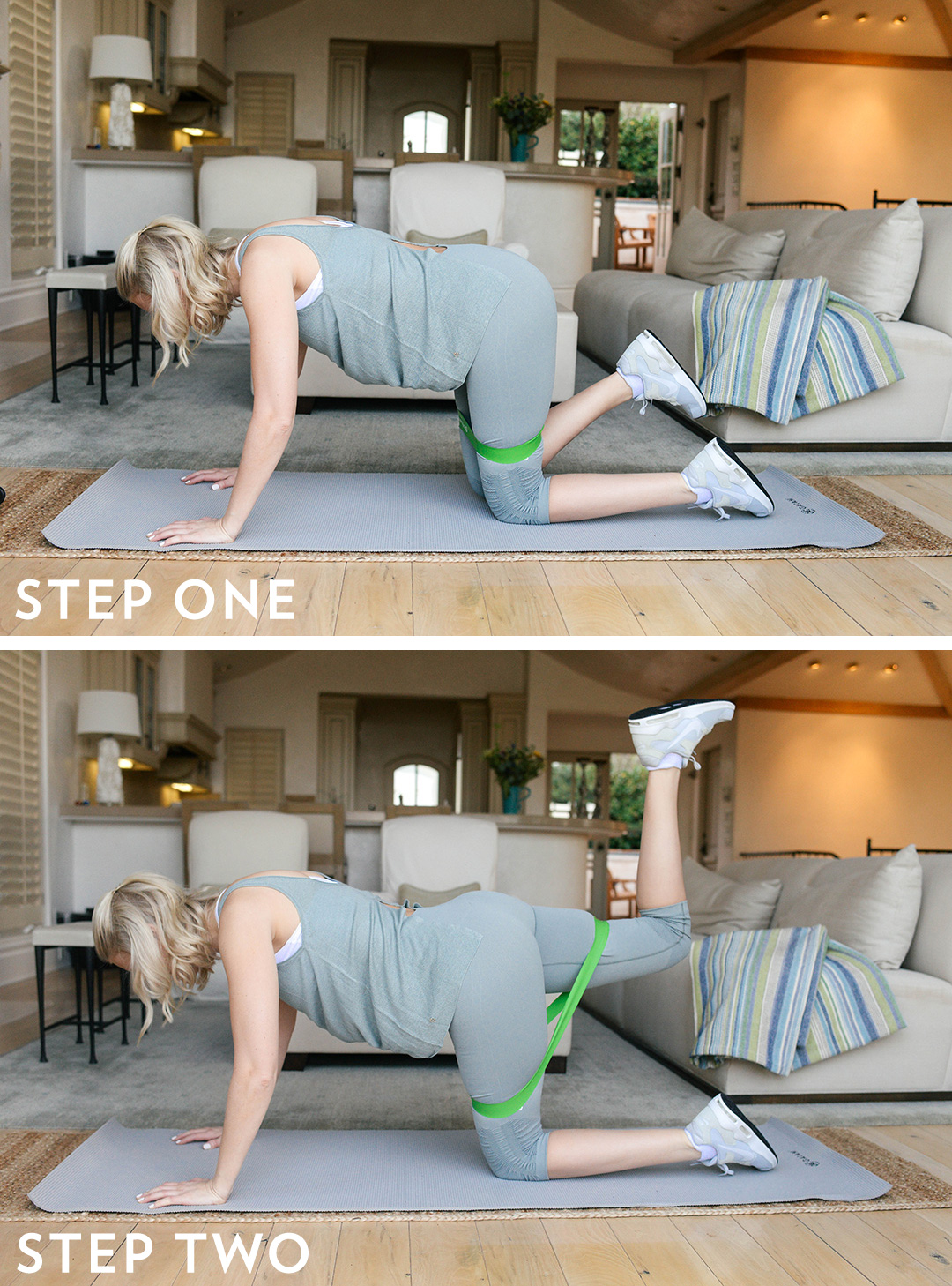 Donkey Kicks with Stretchy Band | Five Hip Workouts You Can Do At Home