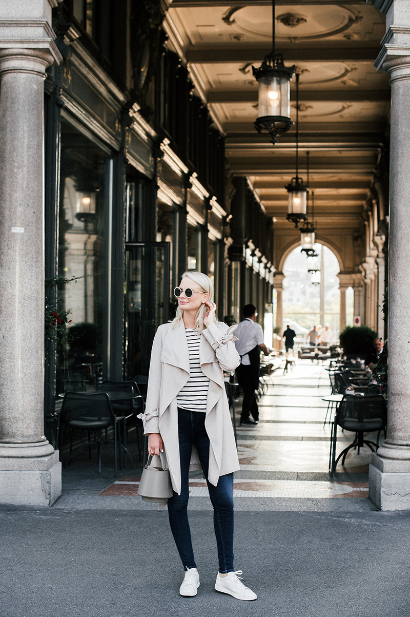 Striped Tee, Neutral Trench and Sneakers | Merritt Beck, The Style Scribe