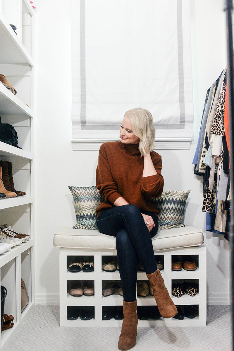 Brown Turtleneck, Dark Wash Jeans and Brown Suede Boots | The Style Scribe