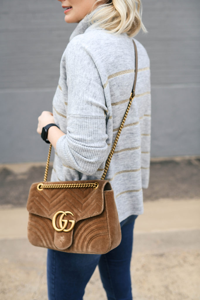Cupcakes and Cashmere Gold Stripe Turtleneck Sweater