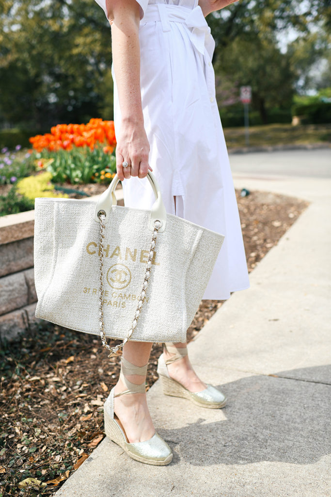 CHANEL LARGE SHOPPER TOTE IN CREAM AND GOLD