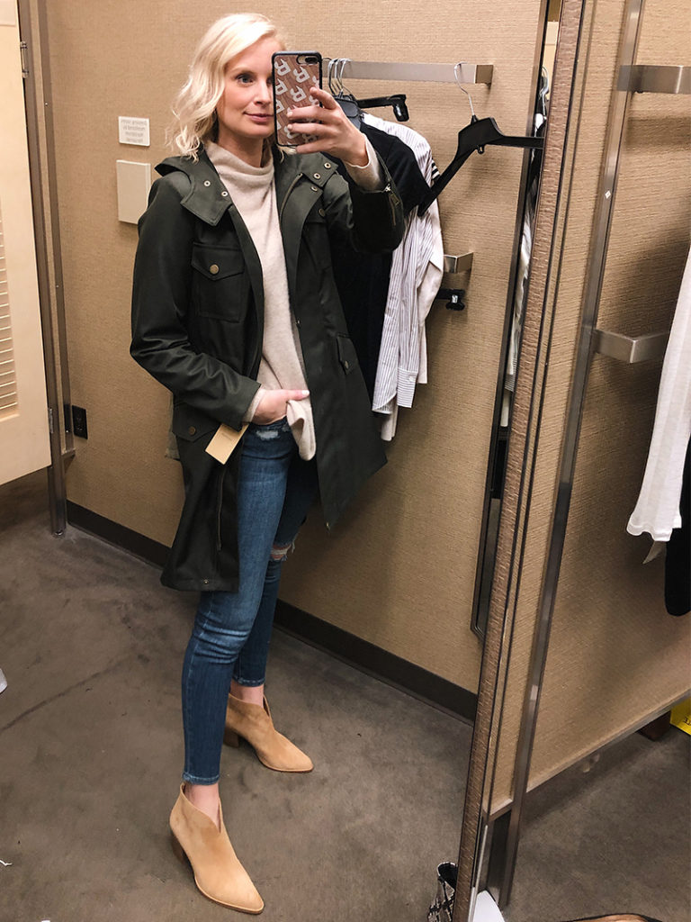Halogen Green Hooded Jacket and Vince Suede Ankle Boots | Nordstrom Anniversary Sale