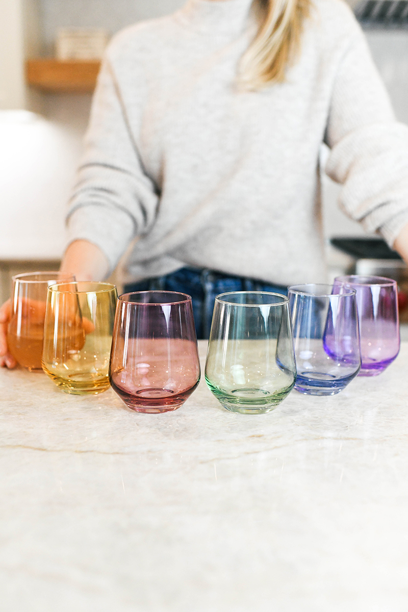 ESTELLE COLORED GLASS STEMLESS WINE GLASSES