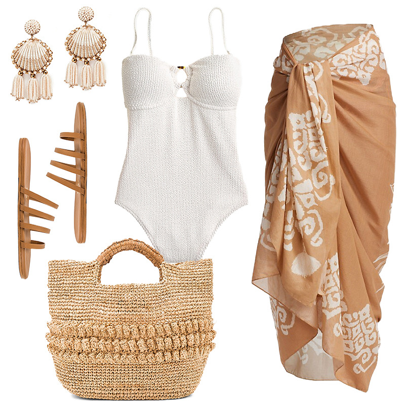 WHITE SWIMSUIT WITH TAN SARONG // NEUTRAL BEACH STYLE
