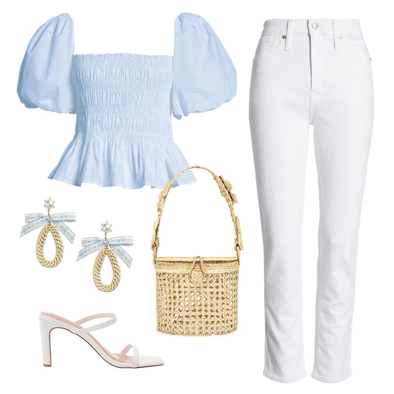 PUFF SLEEVE TOP WITH WHITE JEANS