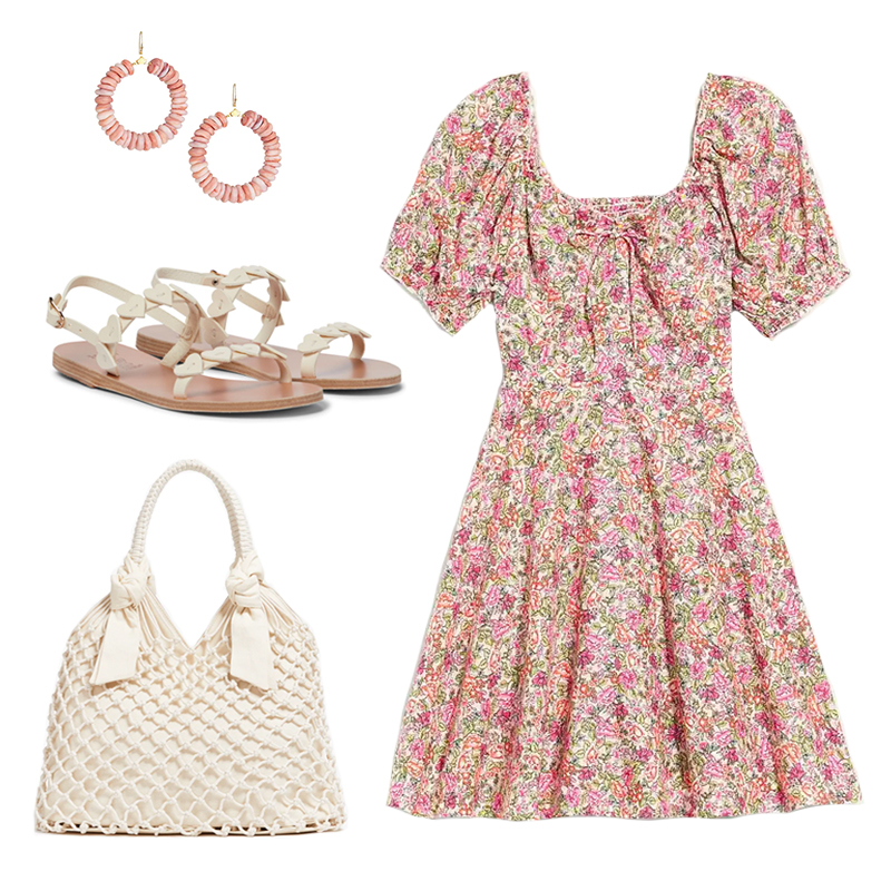 FLORAL PRINT MINIDRESS WITH IVORY ACCESSORIES